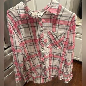 Arizona Plaid Button Up Shirt Pink LARGE JUNIORS